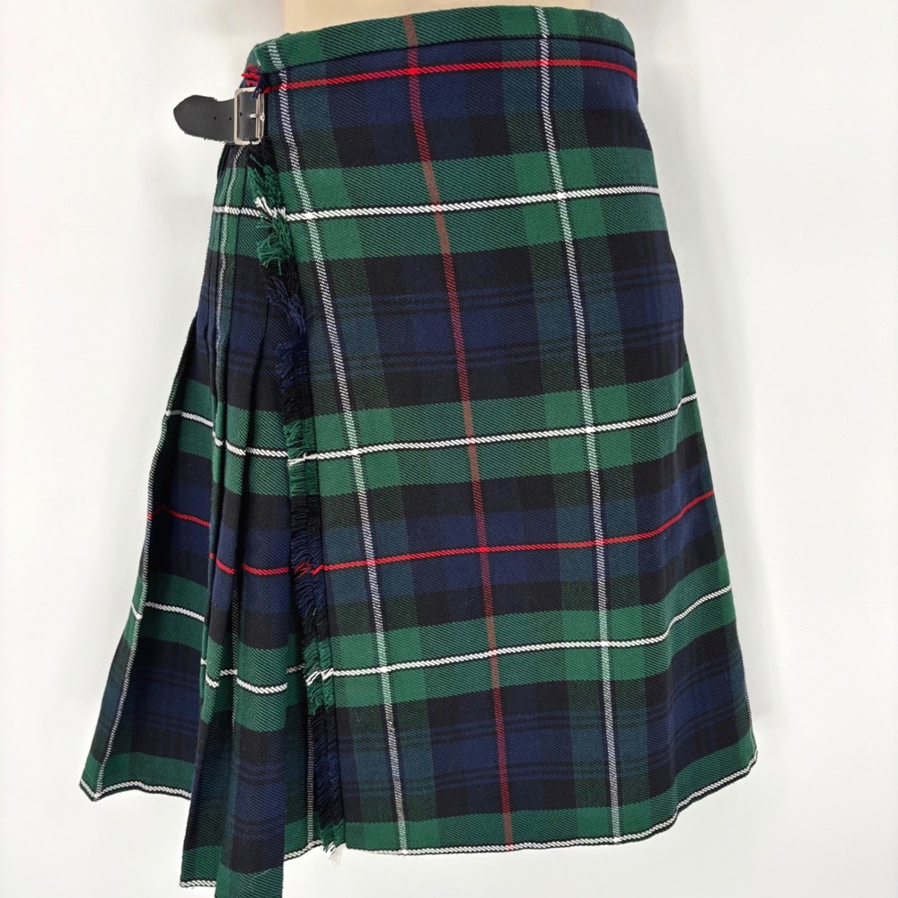 Scottish Highland Authentic Woven Tartan Kilt Green Navy Blue Plaid Age 9-10